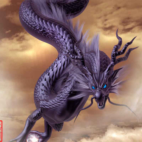 龍の絵「下り龍・黒龍」自作A4 竜の絵 イラスト breeze 通販 17793273