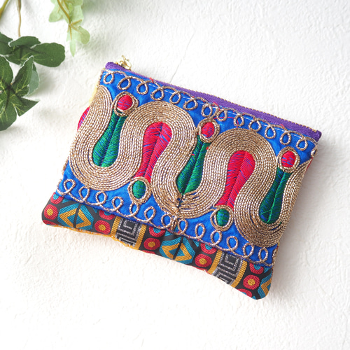送料無料 いつまで インド刺繍リボン＆カンタキルト（コインケース/刺繍リボン ソファカバー