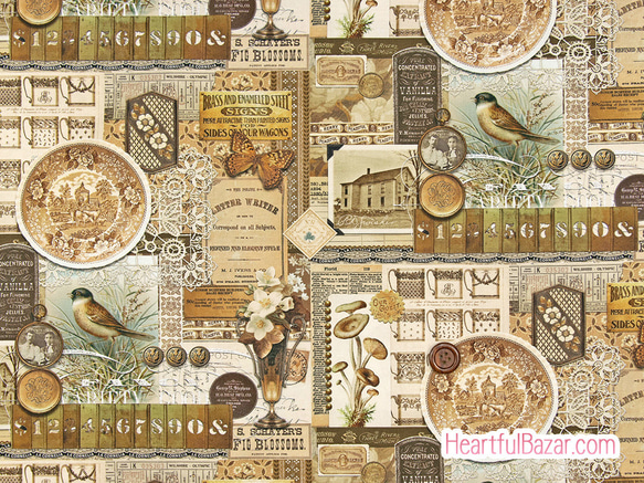 USAコットン(110×50) moda Curated in Color ヴィンテージコラージュ ブラウン 1枚目の画像