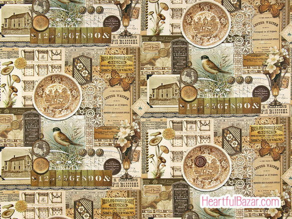 USAコットン(110×50) moda Curated in Color ヴィンテージコラージュ ブラウン 3枚目の画像