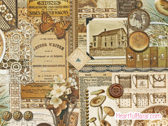 USAコットン(110×50) moda Curated in Color ヴィンテージコラージュ ブラウン 2枚目の画像