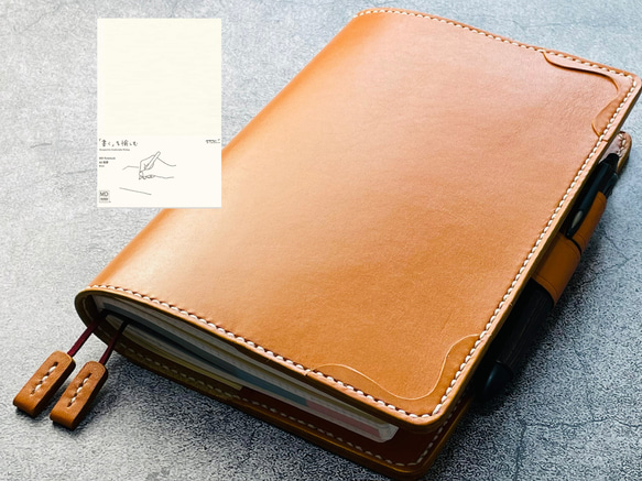 手縫】ミドリ MDノート （A5 無罫）用キャメル色着せ替え本革カバー