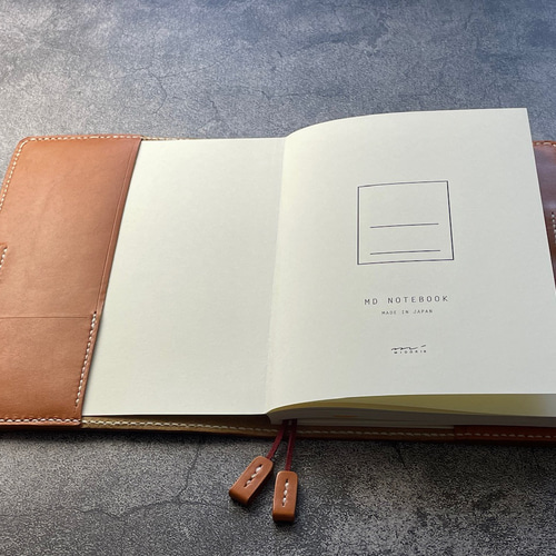 手縫】ミドリ MDノート （A5 無罫）用キャメル色着せ替え本革カバー