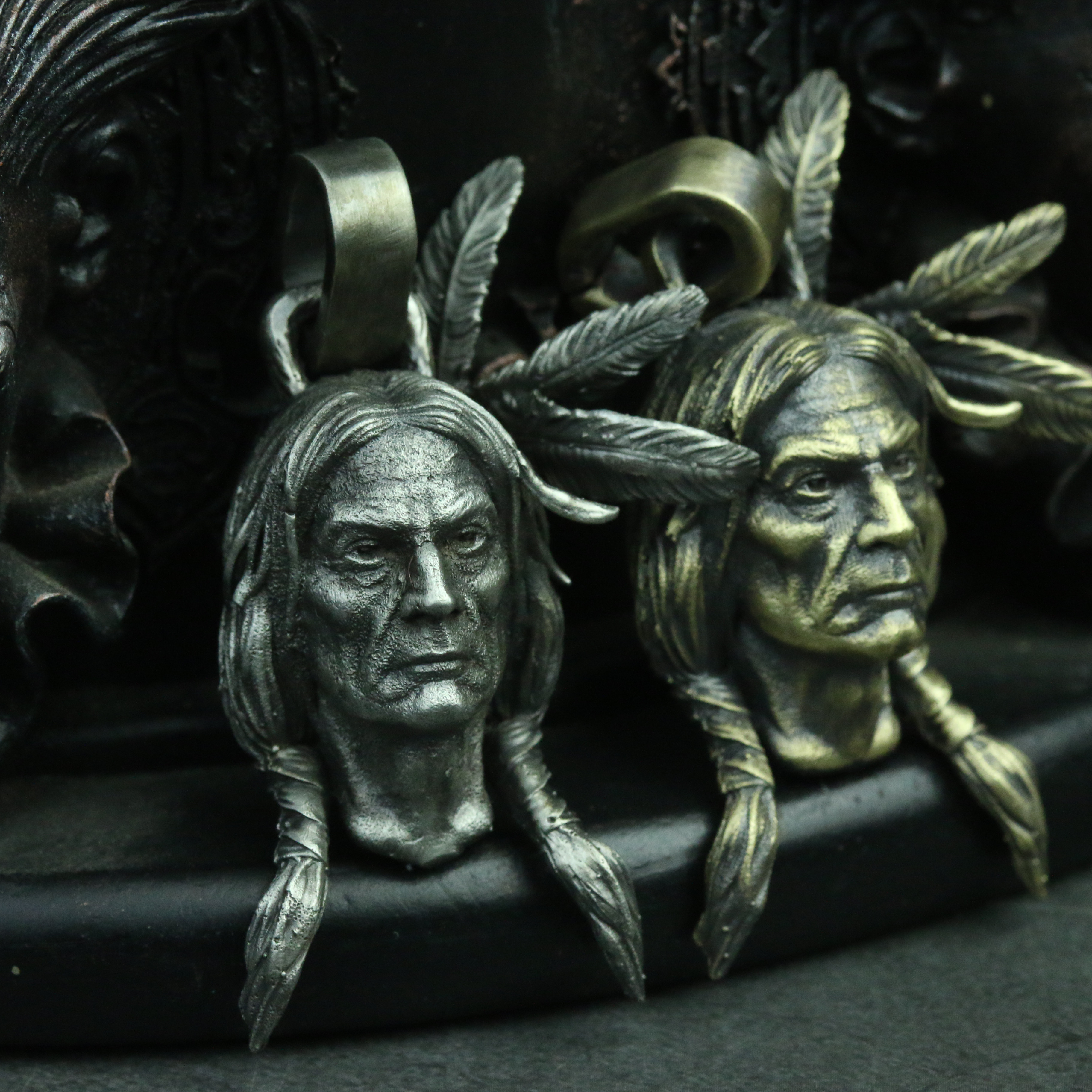 インディアンチーフシルバー925ペンダントネックレス、トライバルチーフシルバーペンダント、アフリカペンダント