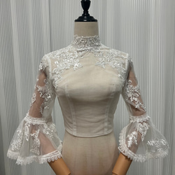 送料無料！ボレロ パフスリーブ 半袖 ファスナー ハイネック シアーな