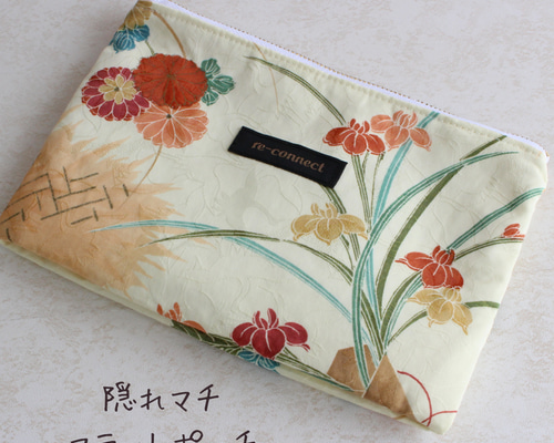 cancan☆フラットポーチ♥️着物姿の女性A♥️ハンドメイド ポーチ 小物入れ マチなし かわいい おしゃれ デザイン タッセル