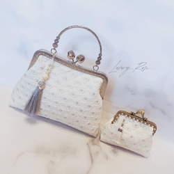 朝露の輝き白紫陽花のイタリア製高級ジャガード上品な気品漂うパーティーバッグフォーマルバッグ♡ジュンブライダル 7枚目の画像