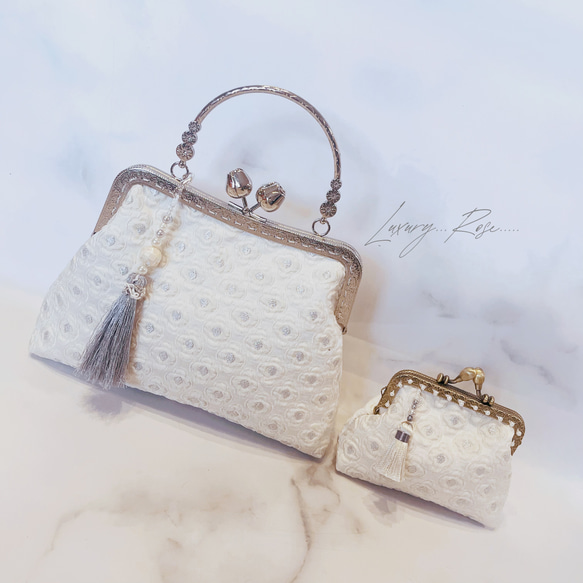 朝露の輝き白紫陽花のイタリア製高級ジャガード上品な気品漂うパーティーバッグフォーマルバッグ♡ジュンブライダル 7枚目の画像