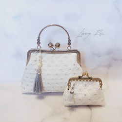 朝露の輝き白紫陽花のイタリア製高級ジャガード上品な気品漂うパーティーバッグフォーマルバッグ♡ジュンブライダル 2枚目の画像