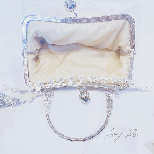 朝露の輝き白紫陽花のイタリア製高級ジャガード上品な気品漂うパーティーバッグフォーマルバッグ♡ジュンブライダル 8枚目の画像