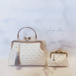 朝露の輝き白紫陽花のイタリア製高級ジャガード上品な気品漂うパーティーバッグフォーマルバッグ♡ジュンブライダル 5枚目の画像