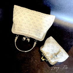 朝露の輝き白紫陽花のイタリア製高級ジャガード上品な気品漂うパーティーバッグフォーマルバッグ♡ジュンブライダル 12枚目の画像