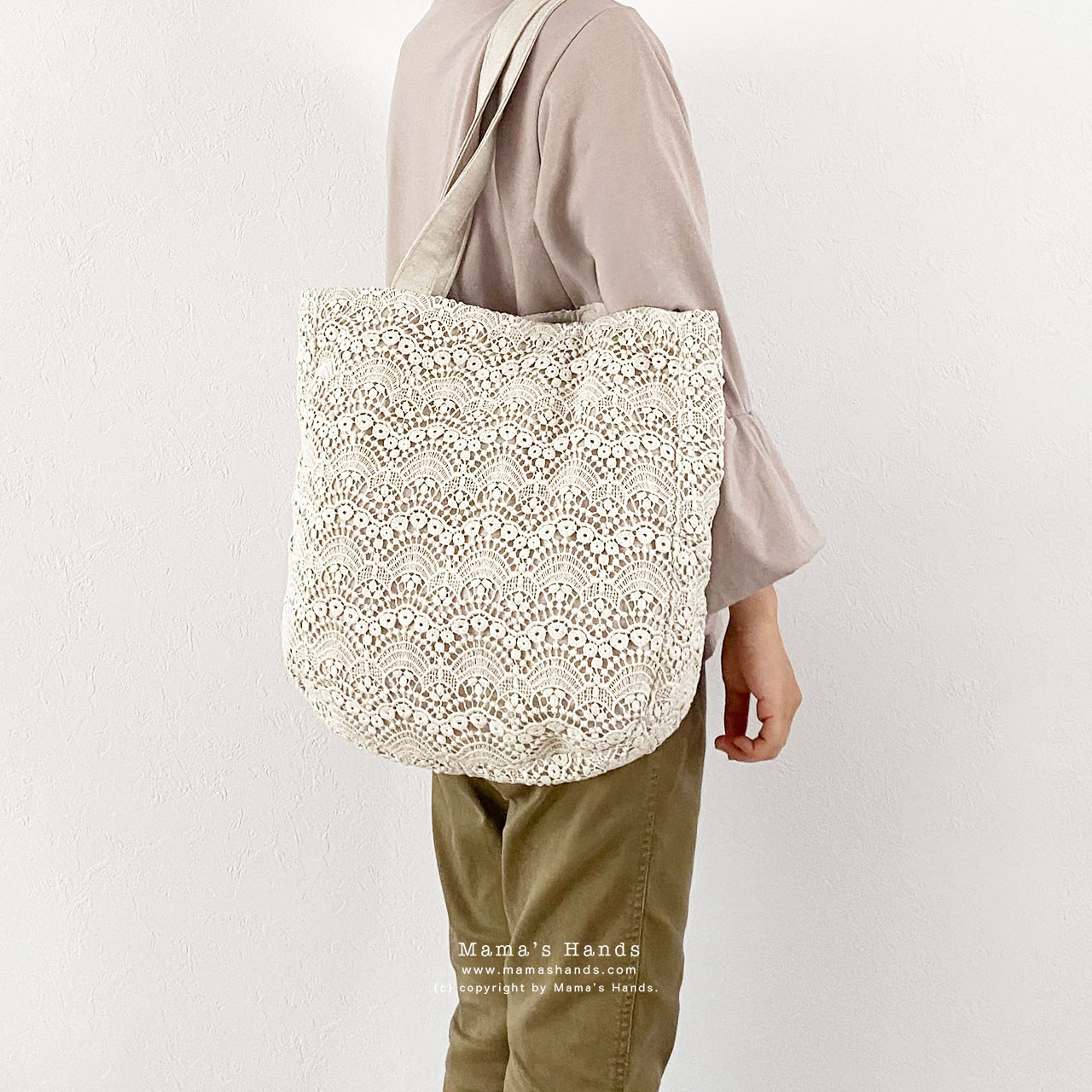 残1点⭐️6点売れました⭐️ おしゃれな ナチュラル 生成り レース (中) 軽い トートバック