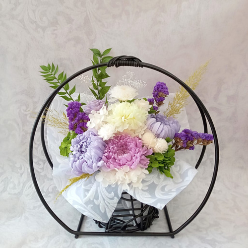 仏花 ＊ 清楚な白紫色 プリザーブドフラワー お供え花 仏壇 仏花プリザ