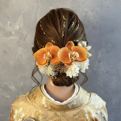 オレンジ胡蝶蘭髪飾りセット 和装髪飾り 成人式髪飾り ヘアピン plum