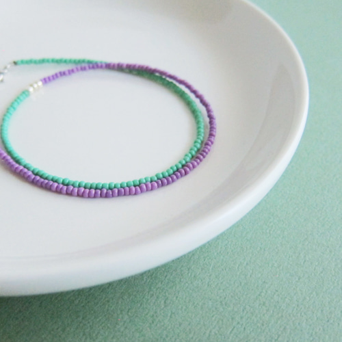 ミントグリーン Bicolor バイカラー カラービーズネックレス グリーン