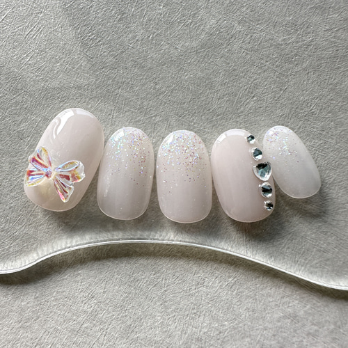 ネイルチップサイズオーダー】ヌーディーベージュとオーロララメ  