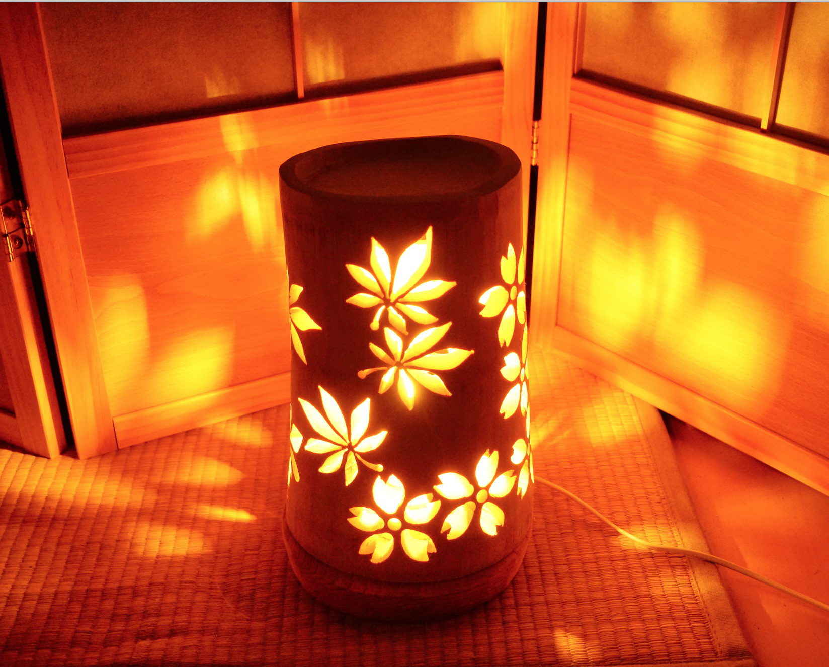 ◆全面彫・極太竹◆竹灯り・竹あかり・竹灯籠　 ～～ 癒しの灯り　★紅葉桜★～～