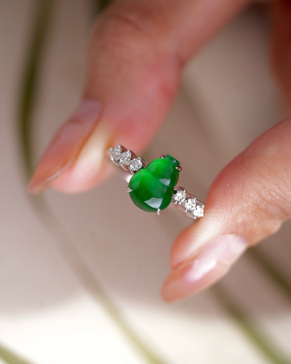 天然ダイヤモンド付きヒスイリングk18 指輪・リング パール大好き(購入  