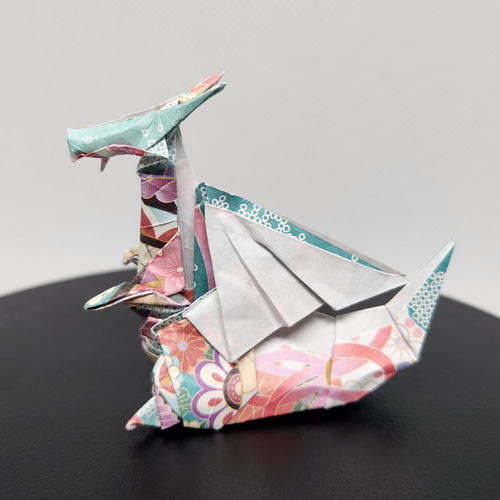 ドラゴン 折り紙 和柄 緑 一体 立体・オブジェ dragoon.origami