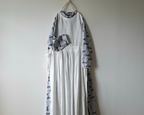 ベルギーリネン100% サイドリボンエプロンワンピース 36721eaca2595a06e008d4e4578a78