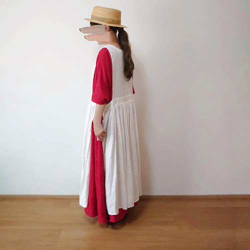 サイドリボン エプロンワンピース リネン ワンピース toimême