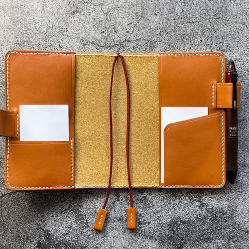 手縫】ミドリ MDノート（文庫方眼罫）用キャメル色着せ替え本革カバー