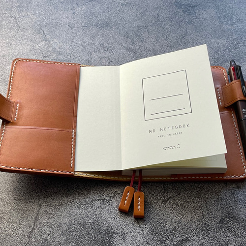 手縫】ミドリ MDノート（文庫方眼罫）用キャメル色着せ替え本革カバー