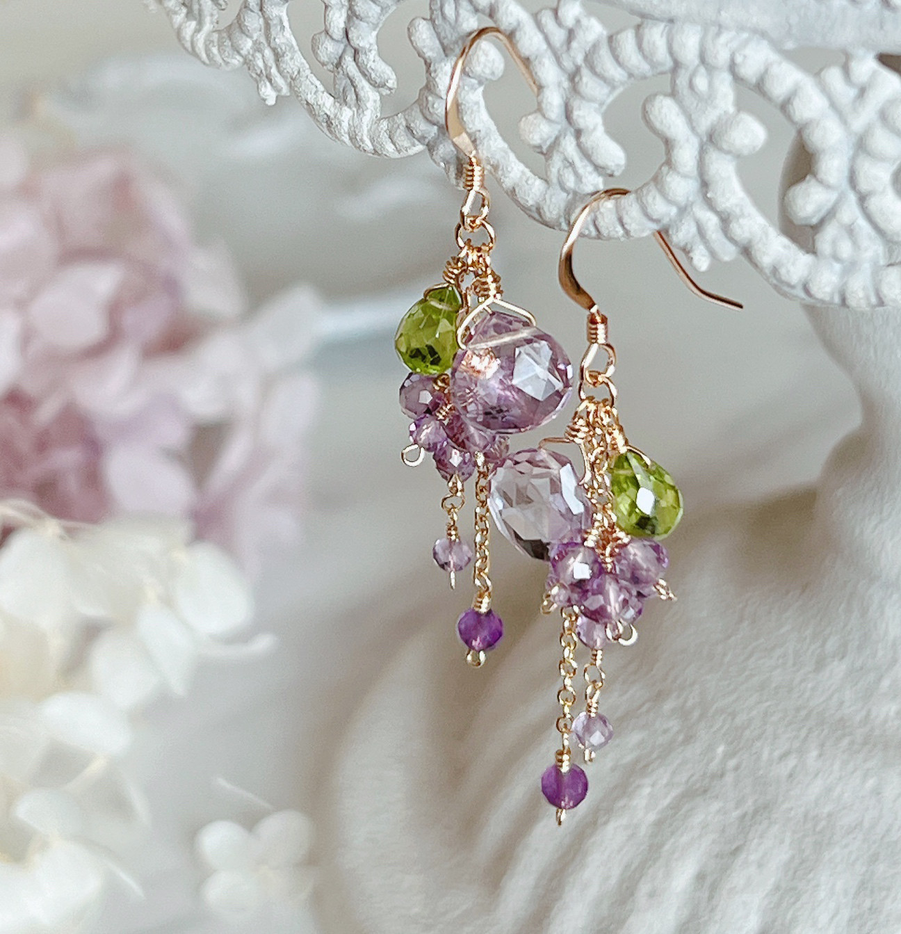 ＊再販＊【14kgf】アメジスト×ペリドット＊ピアス