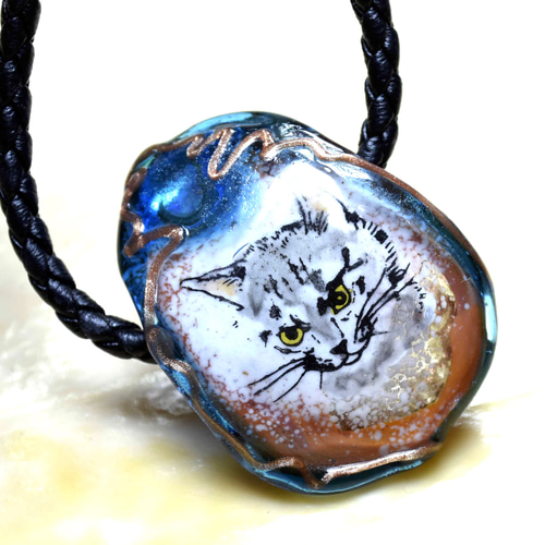 猫 cat *ガラスのジュエリー 細密技法 （y2540-479）作家物一点物  