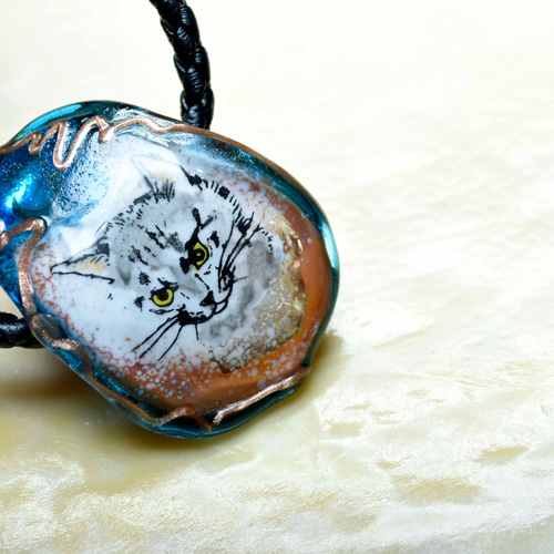 猫 cat *ガラスのジュエリー 細密技法 （y2540-479）作家物一点物  