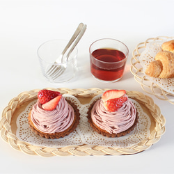 ラタンのカフェトレイ◇三つ編み模様◇4色から選べる 北欧風おうち