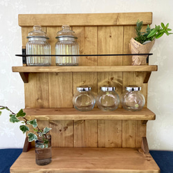 【ヒノキ無垢材】2段カフェシェルフ13cmタイプ アンティークキッチンラック アンティークキッチンラック 【ヒノキ無垢材】2段カフェシェルフ13cmタイプ