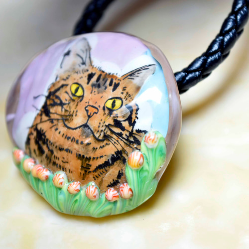 猫 cat *ガラスのジュエリー 細密技法 （y2543-476）作家物一点物  