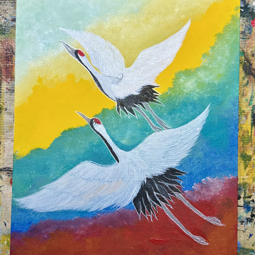 結婚祝い 原画no.63 神使い 仙鶴 絵画 ケンちゃんの天然石工房 通販 絵画