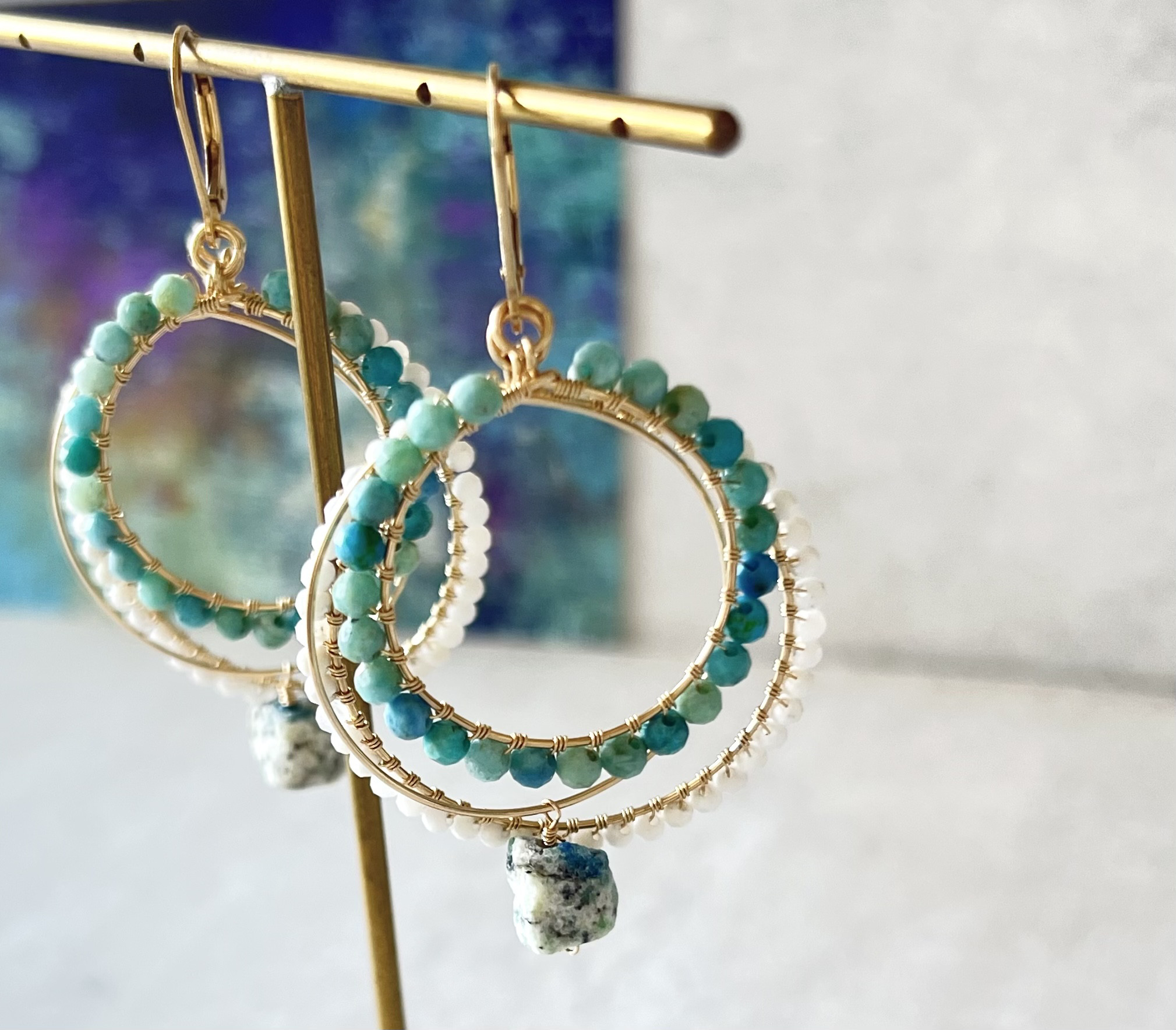 【メルマガ掲載】【再販】フープ 着せ替えチャーム/ピアス/イヤリング【ブルーオパール＆Ｋ２アズライト＆ホワイトオニキス】