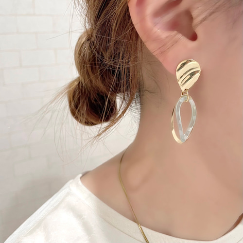 しずくゴールド× ダブルデザインフープ ピアス / イヤリング