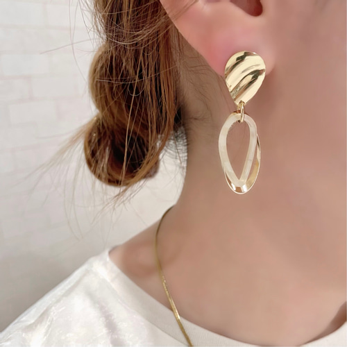 しずくゴールド× ダブルデザインフープ ピアス / イヤリング