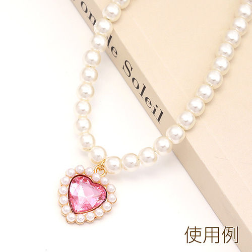 M13338-3 6個 ハートチャーム パールハートビジューチャーム