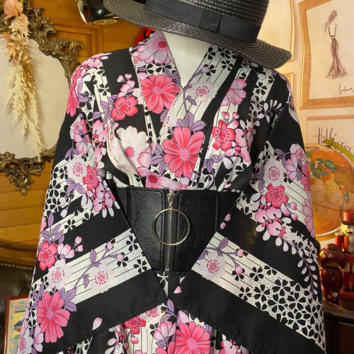 和洋折衷 浴衣 リメイク ワンピース ドレス 帯サッシュベルト レトロ  