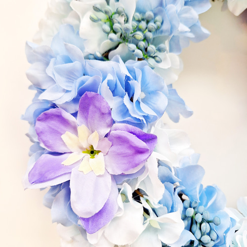 感謝SALEアンティーク紫陽花のブルーオレンジリース　矢車菊　ブルーファンタジア 感謝SALEアンティーク紫陽花のブルーオレンジリース 矢車菊