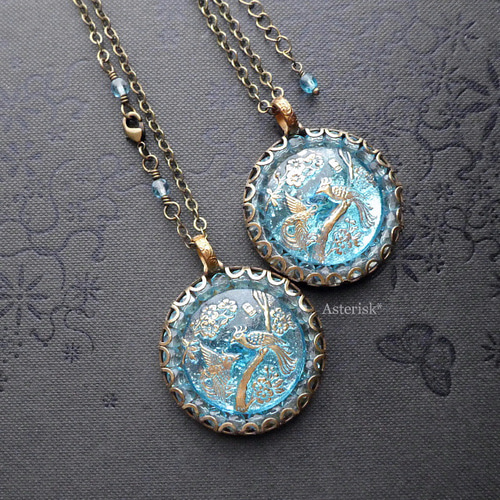 花鳥風月 チェコ ガラスボタン チェコガラスビーズ ペンダント