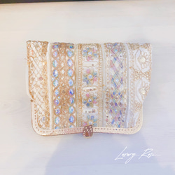 ラスト　魅惑のオーロラに輝く❤︎フランス&インド高級刺繍レースクラッチ❤︎フォーマルにもミニバッグフォーマルバッグ 6枚目の画像