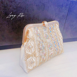 ラスト　魅惑のオーロラに輝く❤︎フランス&インド高級刺繍レースクラッチ❤︎フォーマルにもミニバッグフォーマルバッグ 4枚目の画像