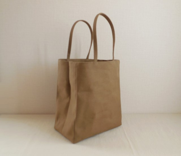 帆布 紙袋バッグ オリーブベージュ 1枚目の画像