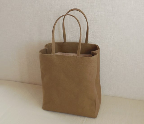 帆布 紙袋バッグ オリーブベージュ 4枚目の画像