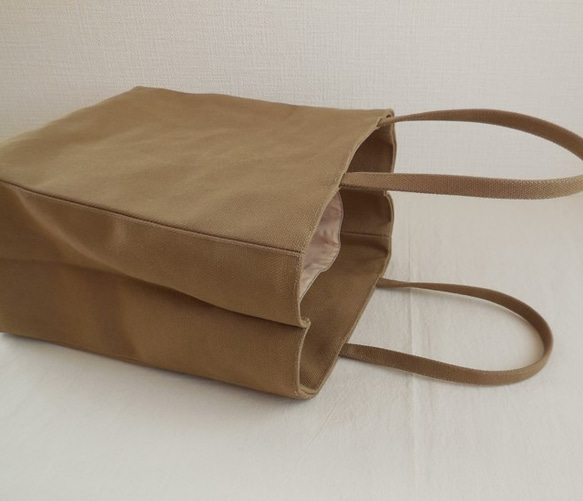 帆布 紙袋バッグ オリーブベージュ 2枚目の画像