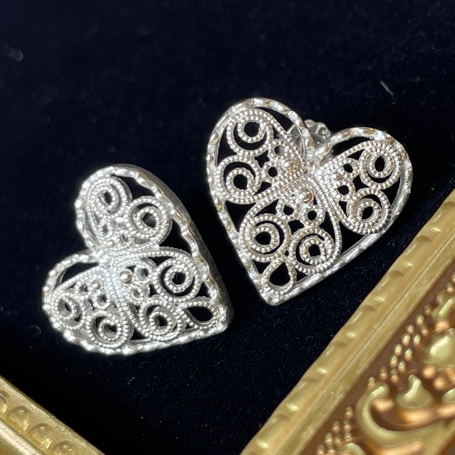 銀線ジュエリー　ピアス♡オレンジハート