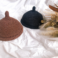 再販】オーダーサイズ可能!!つば広めの模様編み麦わら帽子 帽子(ベビー