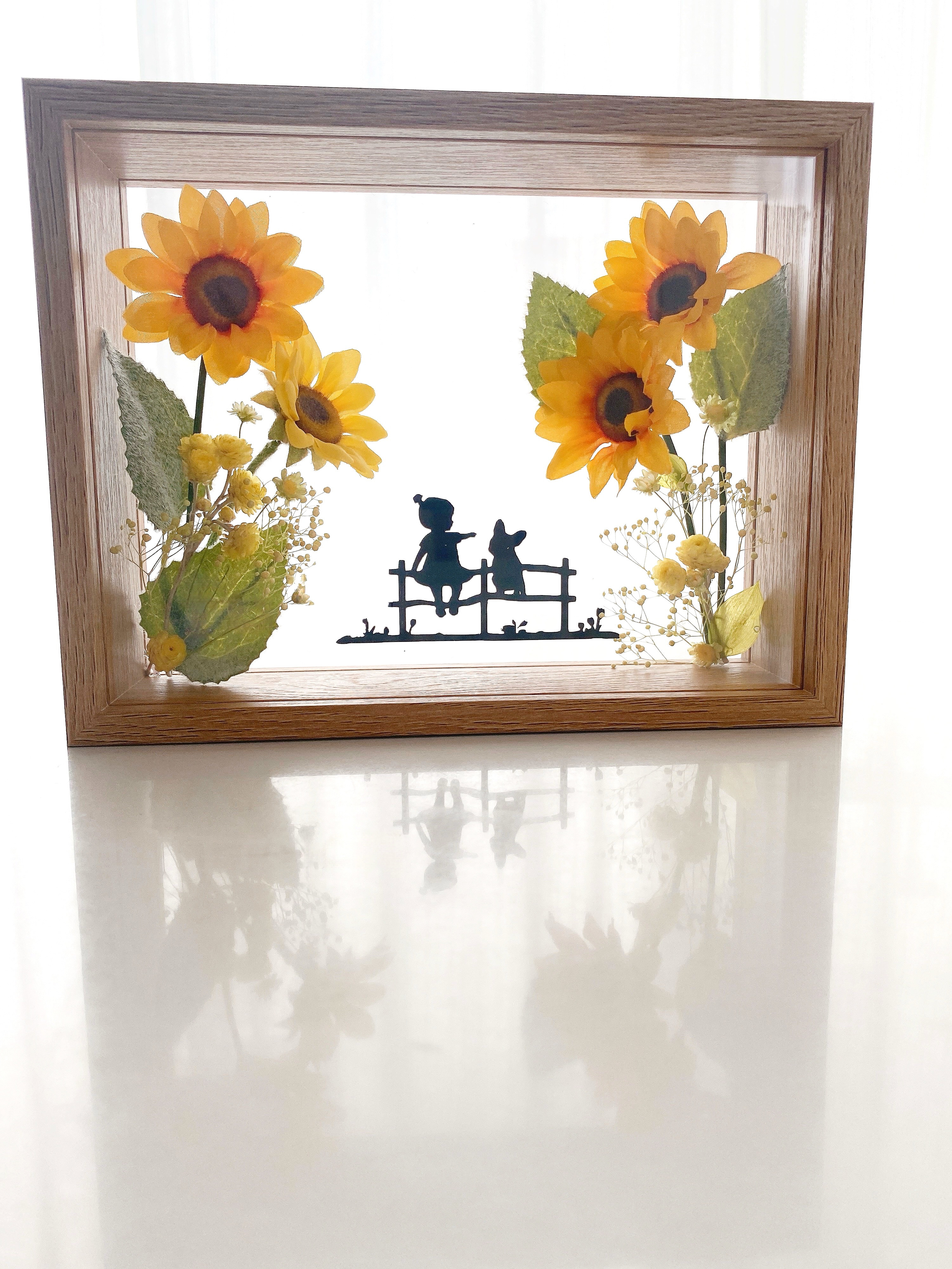 うちの子オーダー2025 犬　ひまわり　夏の思い出　アーティシャルフラワー　　名入れ　文字入れ　ギフト